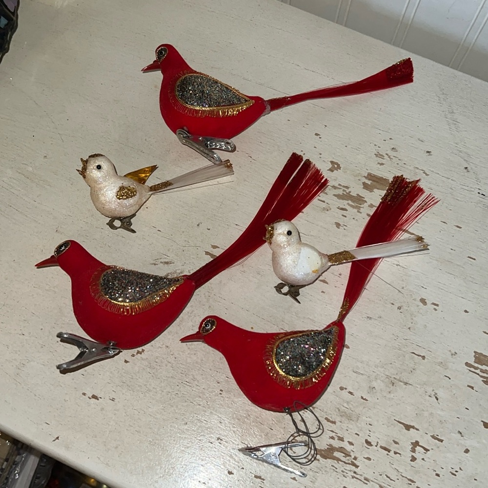 Lot MCM Vintage clip on bird Christmas tree ornaments Japan
